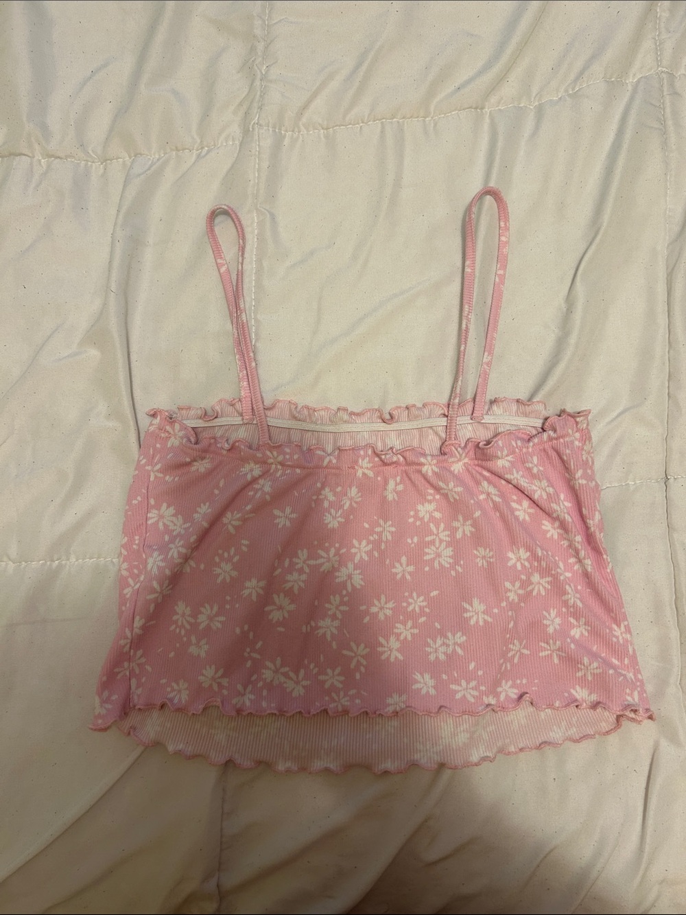 Ardene Pink Floral Ribbed Cami with Ruffle Trim - Picture 3 of 5